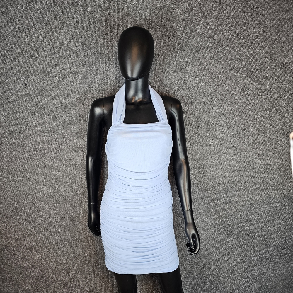 Baby Blue 🩵 SHEIN MOD Ruched Bodycon Halter Mini Dress| Size Small